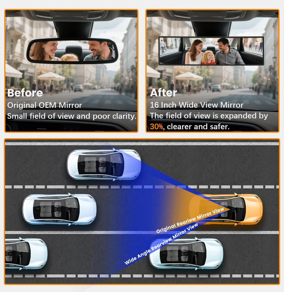 Clearvue™ - 3D Anti-Glare Panoramic Rear View Car mirror